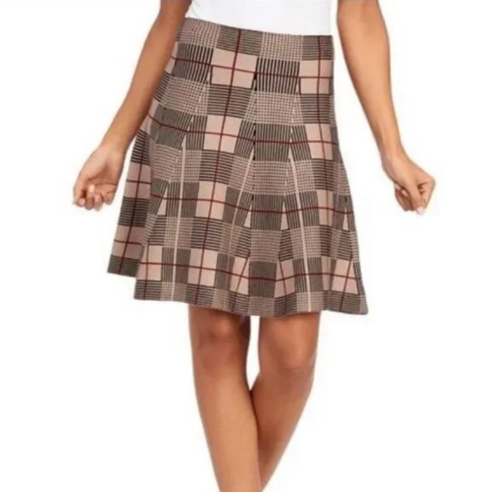 Max Studio Plaid Knit Flared Comfort Waist Pull On Knee Length Sweater Skirt M/L